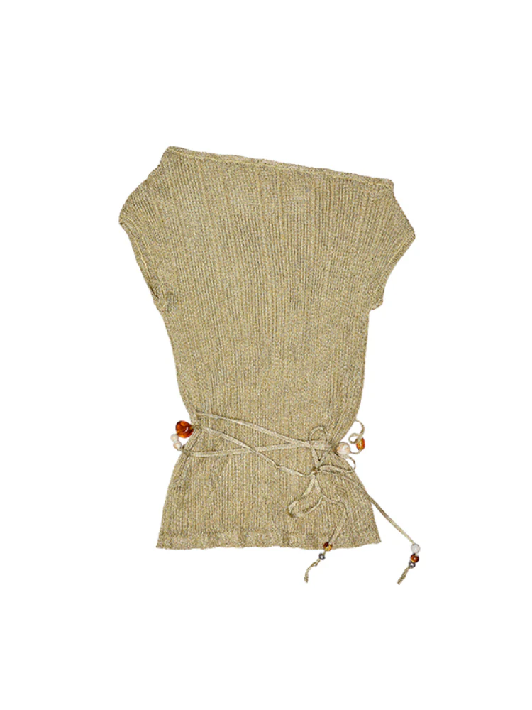 Asymmetric Shoulder Knit Short Sleeve T-shirt