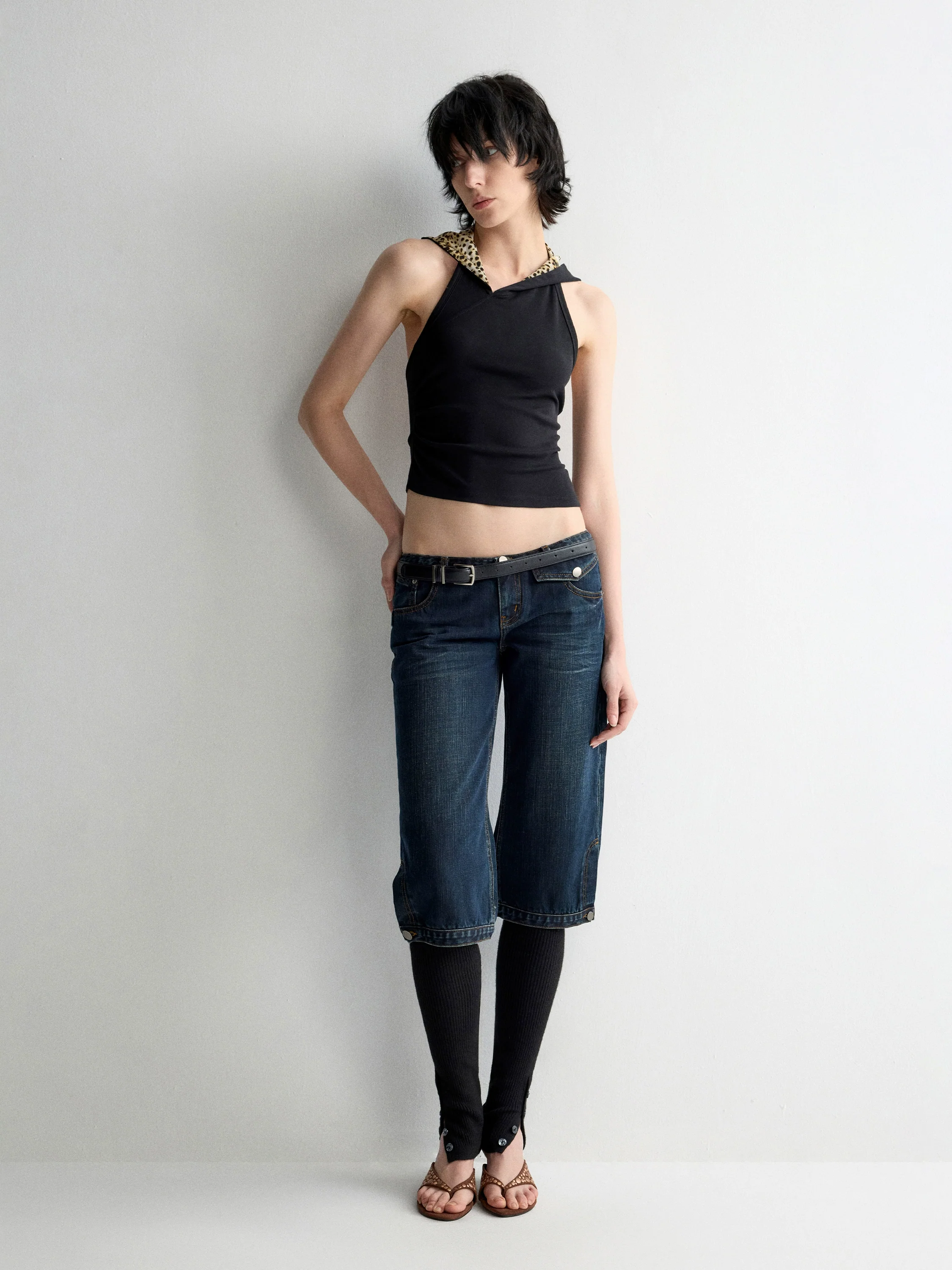 Ultra-Low Waist Straight-Leg Bermuda Jeans