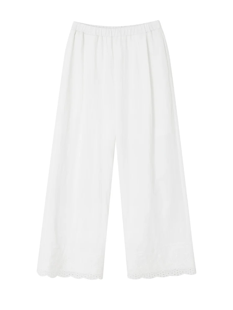 Solid-colored Breathable Lace Wide-leg Pants