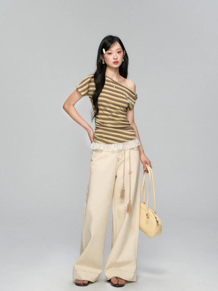 High-Waist Loose Straight - Leg Rope Jeans