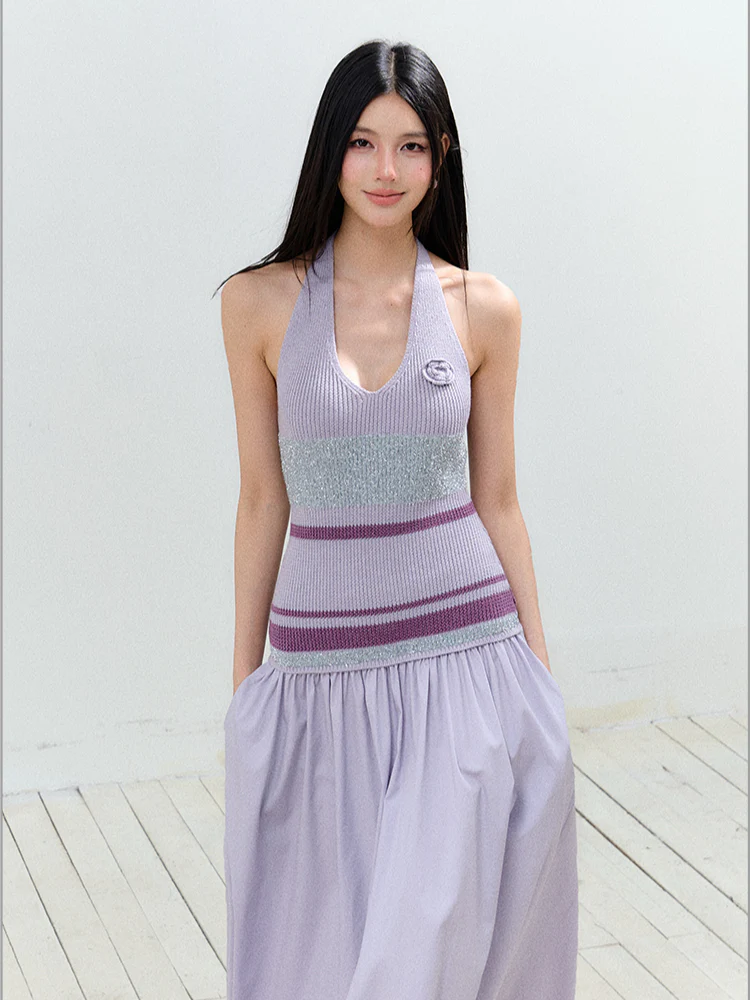 V-Neck Halter Backless Dress