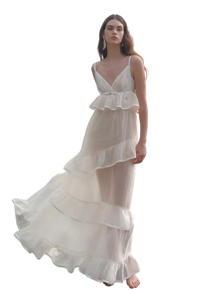 Ruffled Spaghetti Strap Backless Dress