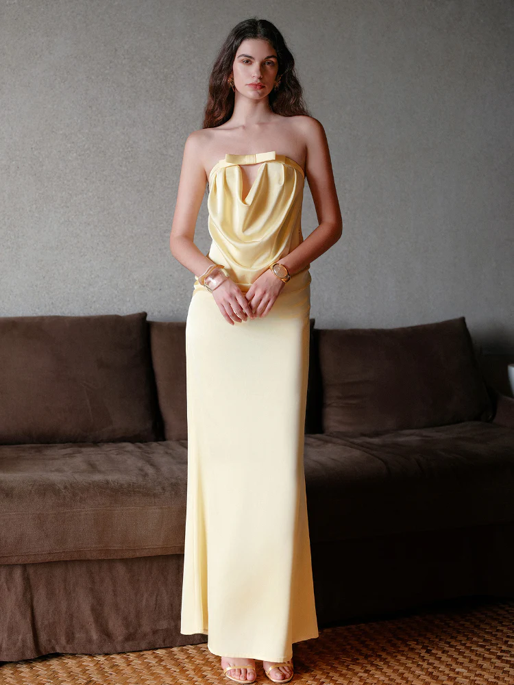 Halter Bowknot Cowl Neck Backless Dress