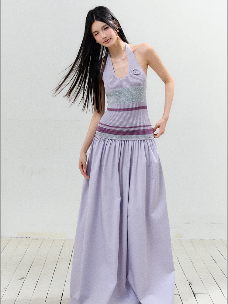 V-Neck Halter Backless Dress