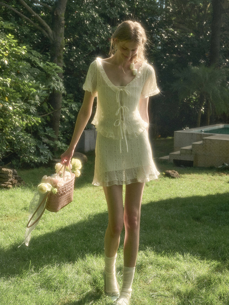 Cool Fabric Knitted Blouse & Skirt Set