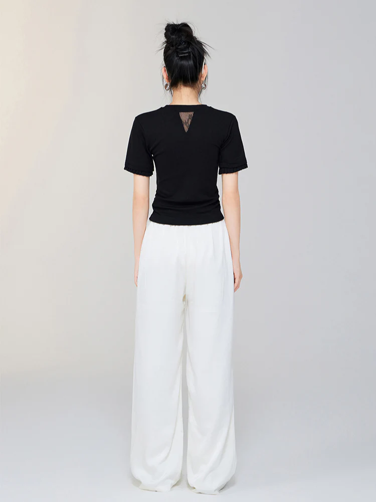 Ice Silk Drapey Elastic Waist Wide-leg Pants