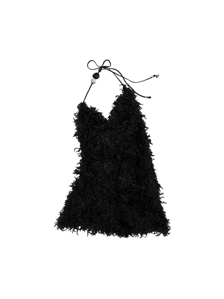 V-Neck Beaded Draped Collar Halter Cami Top