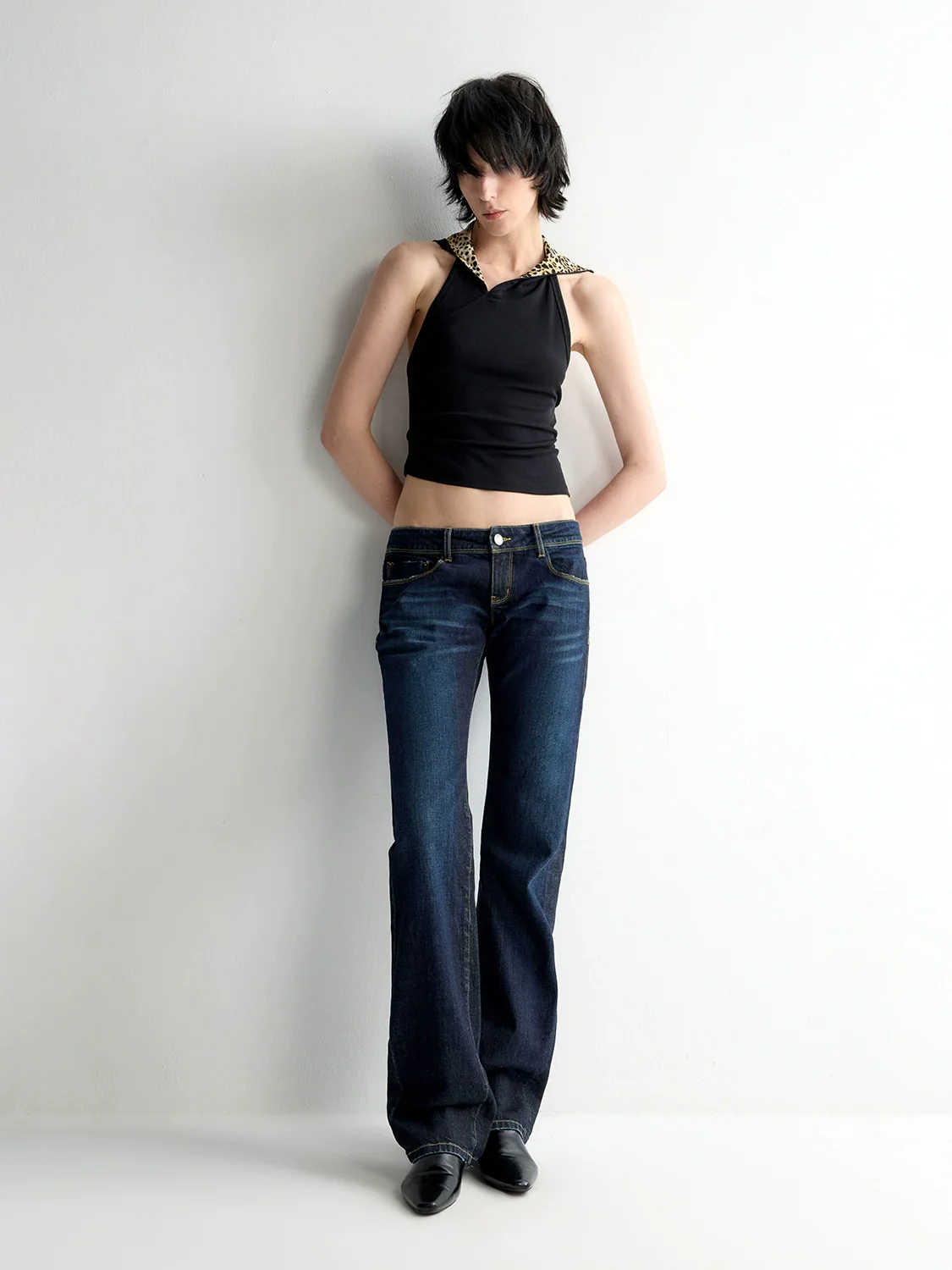 Washed Ultra Low Waist Straight Leg Jeans