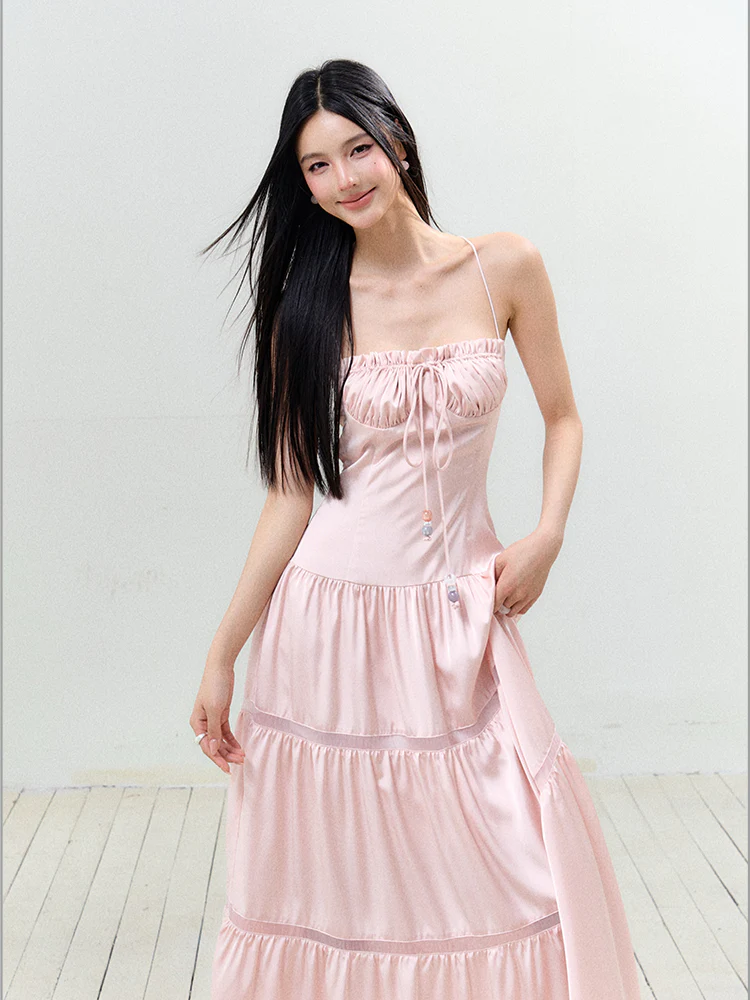 Hollow-out Ruched Tie-up Bustier Dress