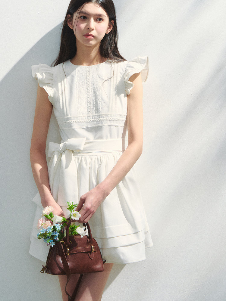 Flutter-Sleeve Bow-tied Tea-break Dress