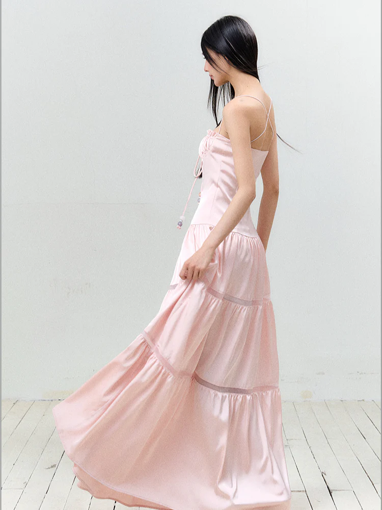 Hollow-out Ruched Tie-up Bustier Dress