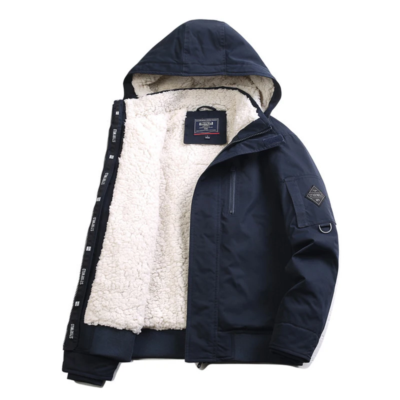 TELLHIGH Winter Men's Bomber Jacket Casual Male Outwear Fleece Warm Hooded Coats Fashion Retro Military Jackets Brand Clothing