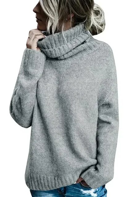 Fall Winter Turtleneck Tops Warm Knitted Ribbed Pullover Sweaters High Neck Oversized Sweater Cable Knit Long Sleeve Jumper Tops
