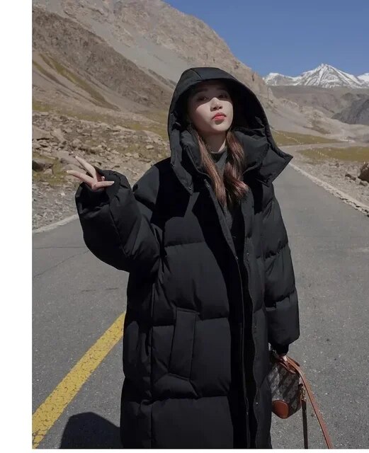 Winter Thickened Down Padded Coat Hooded Women Korean Loose Solid Color Long Over The Knee Padded Coat New Parkas
