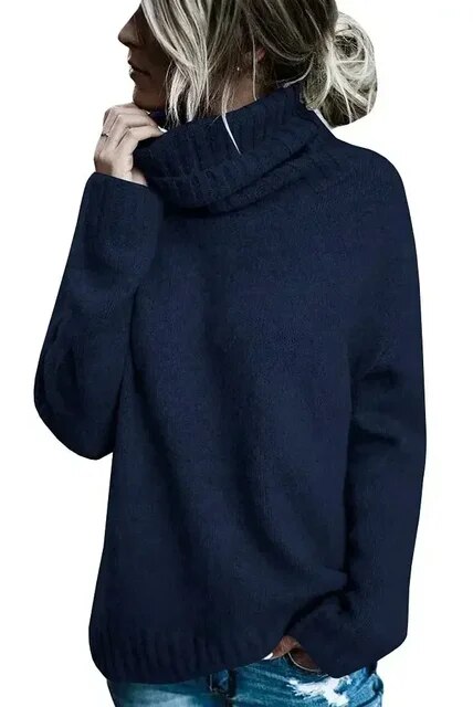 Fall Winter Turtleneck Tops Warm Knitted Ribbed Pullover Sweaters High Neck Oversized Sweater Cable Knit Long Sleeve Jumper Tops