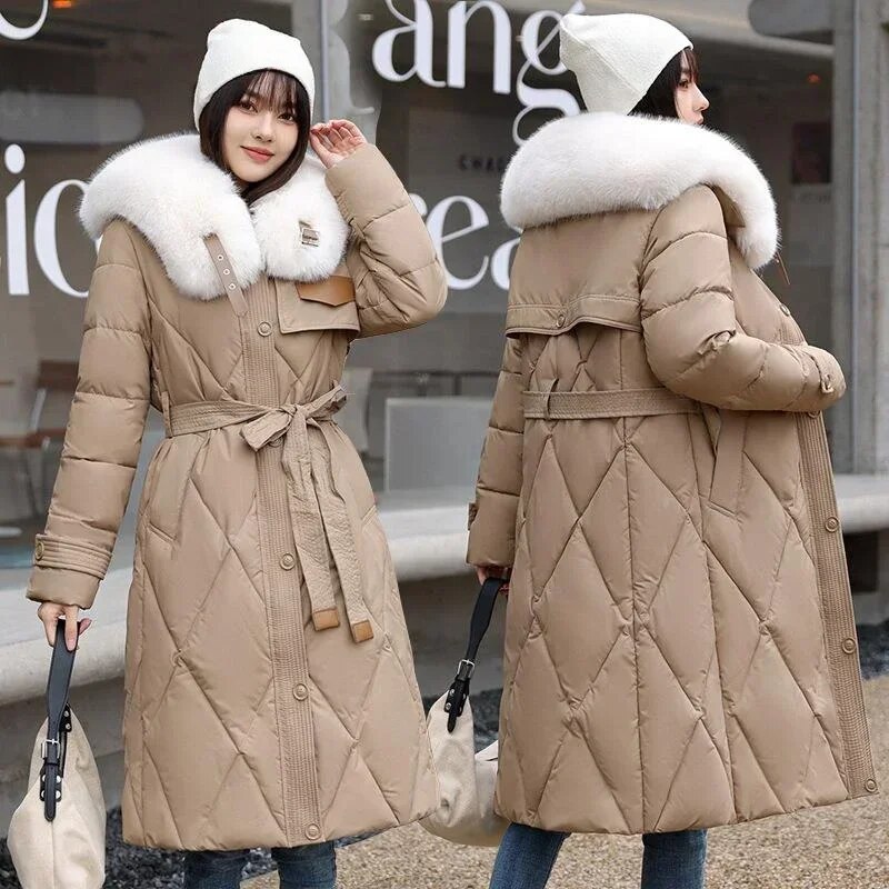 New Fashion Thickened Mid-length Warm Parkas Padded Jacket for Women  Winter New Korean Style Loose Large Fur Collar Coat