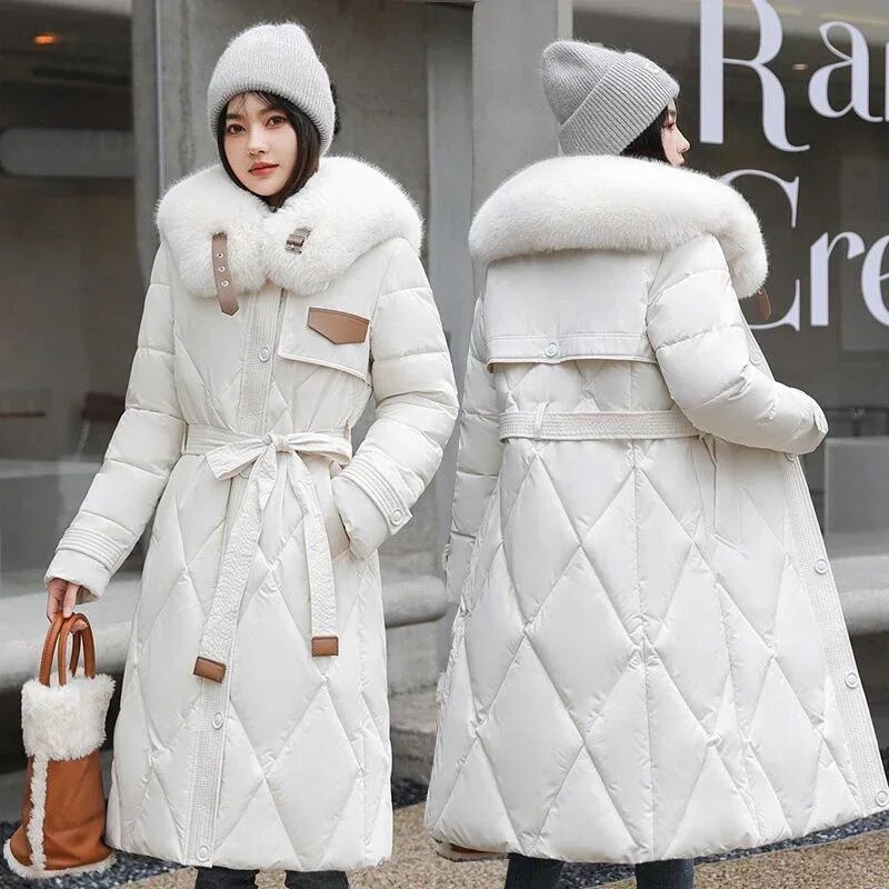 New Fashion Thickened Mid-length Warm Parkas Padded Jacket for Women  Winter New Korean Style Loose Large Fur Collar Coat