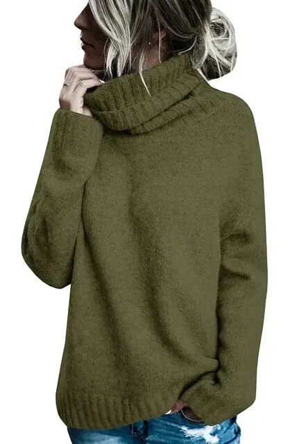 Fall Winter Turtleneck Tops Warm Knitted Ribbed Pullover Sweaters High Neck Oversized Sweater Cable Knit Long Sleeve Jumper Tops