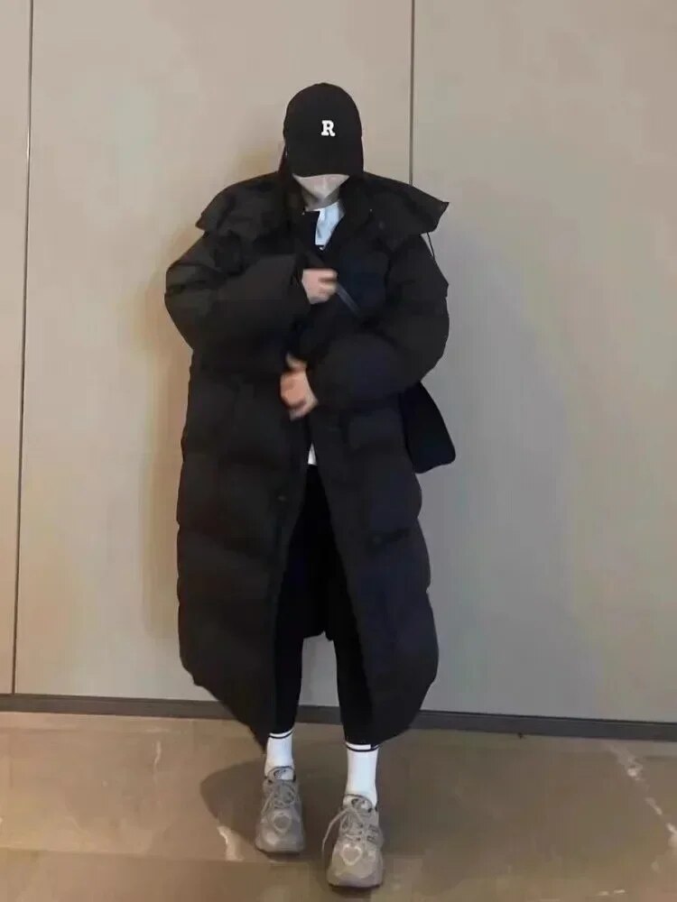 Winter New Women's Mid-length Korean Version of Loose Cotton-padded Hooded Long Over-the-knee Cotton-padded Jacket