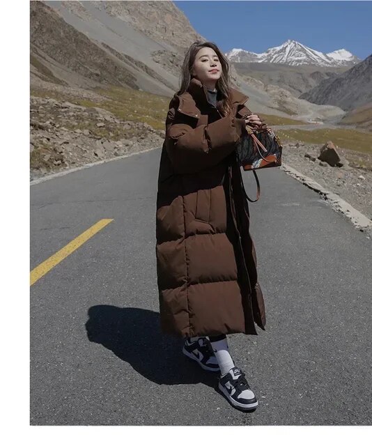 Winter Thickened Down Padded Coat Hooded Women Korean Loose Solid Color Long Over The Knee Padded Coat New Parkas