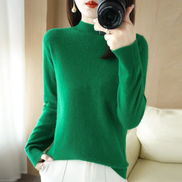 Women's Sweater Autumn Winter Turtleneck Solid Pullovers Bottoming Shirt Knitwear Long Sleeve Casual Spring Basic Tops Sweater