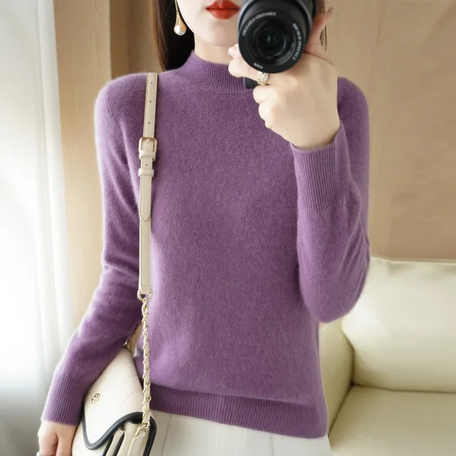 Women's Sweater Autumn Winter Turtleneck Solid Pullovers Bottoming Shirt Knitwear Long Sleeve Casual Spring Basic Tops Sweater