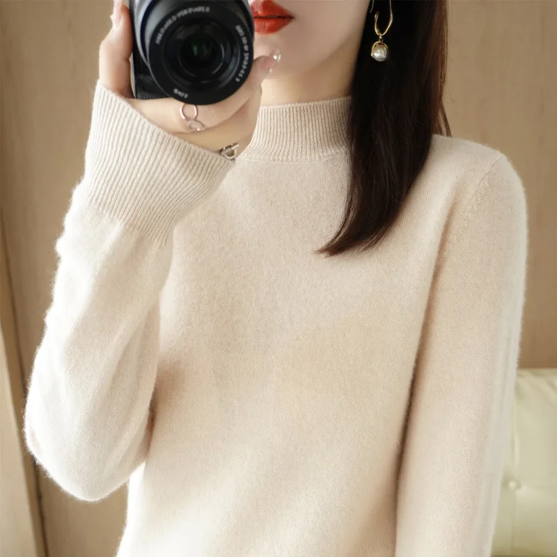 Women's Sweater Autumn Winter Turtleneck Solid Pullovers Bottoming Shirt Knitwear Long Sleeve Casual Spring Basic Tops Sweater