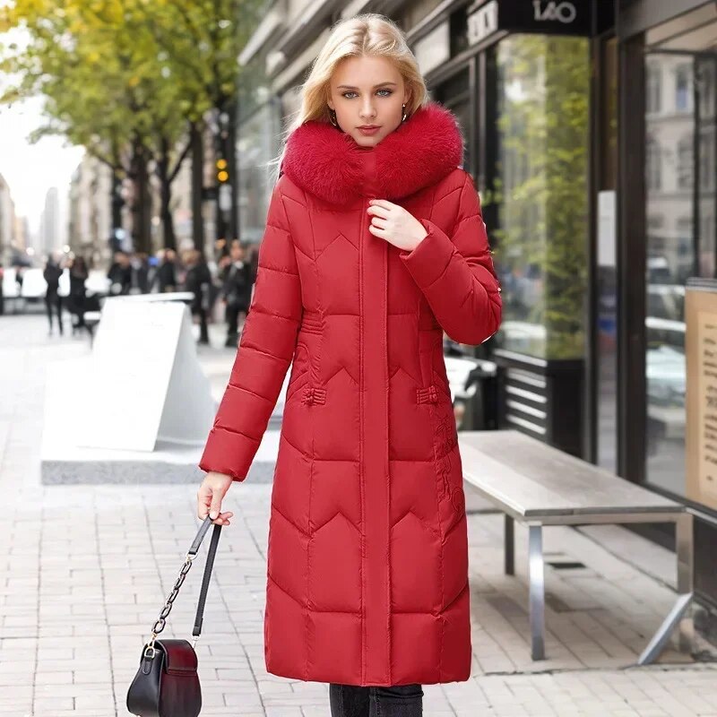 New Winter Jacket Women Parka Fashion Long Thick and Warm Coat Hooded Parkas Loose with Fur Collar Warm Snow Wear Padded Clothes