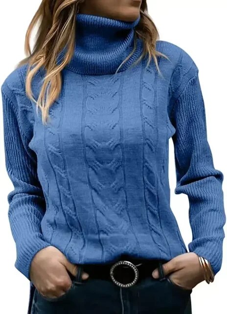 Turtleneck Jumper Women High Turtle Neck Sweater Ladies Knitted Chunky Warm Pullover Sweater Top Long Sleeve Fuzzy Sweater
