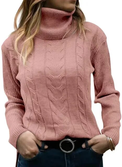 Turtleneck Jumper Women High Turtle Neck Sweater Ladies Knitted Chunky Warm Pullover Sweater Top Long Sleeve Fuzzy Sweater