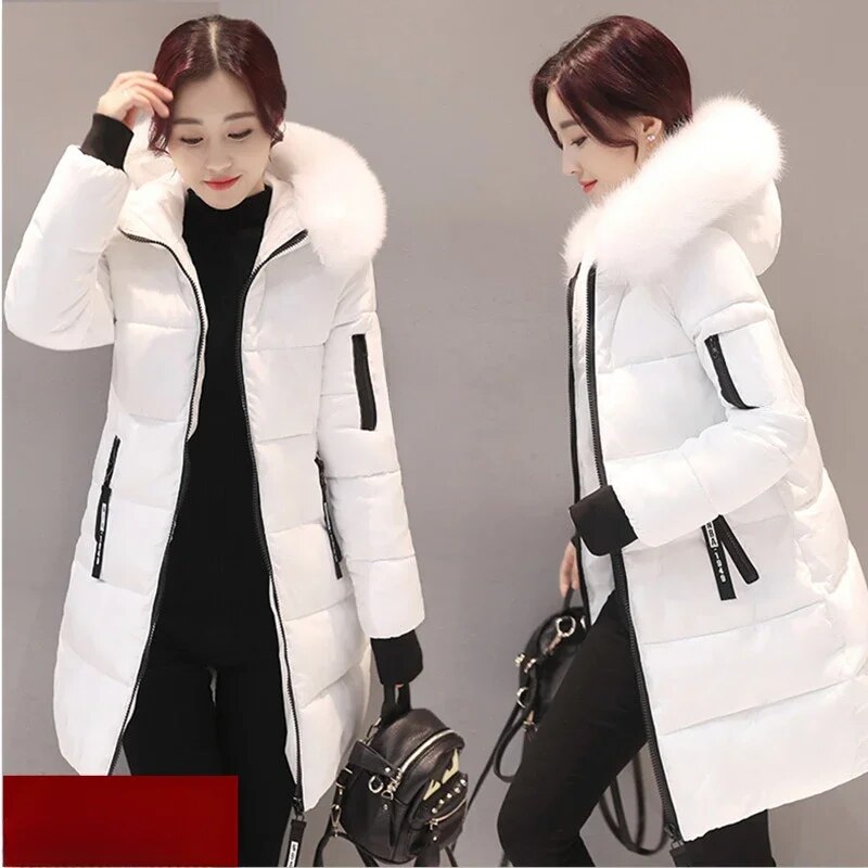 Women Parkas Winter Ladies Casual Long Coats Woman Jackets Winter Women Hooded Fur Collar Cotton Parkas Warm Coat Outwear