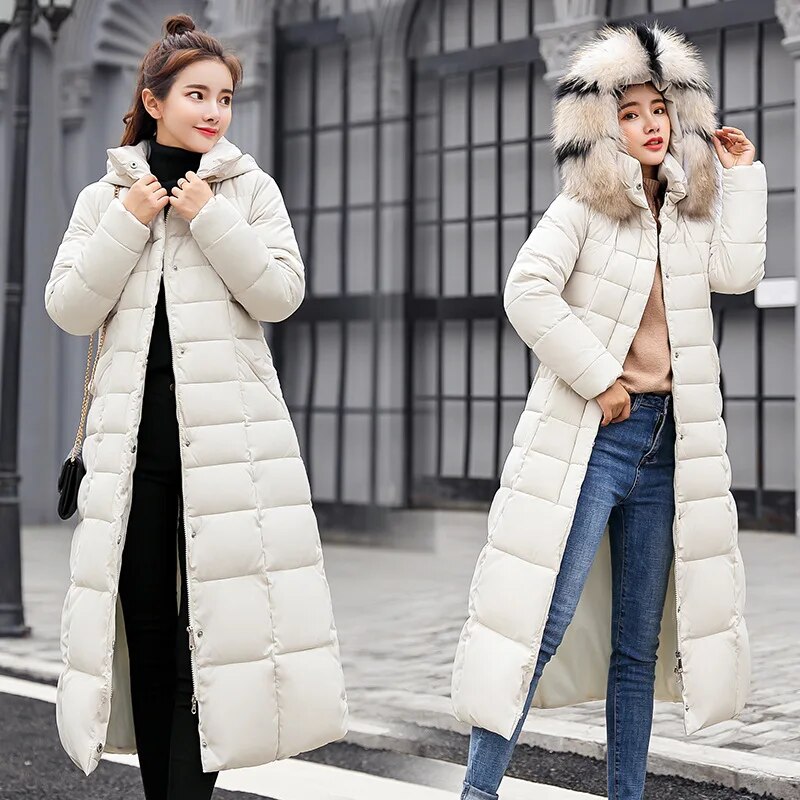 Female for Winter New Hooded Warm Long Casual Parkas Over The Knee Long Thick Slim Fitting Jacket Women Down Padded Jacket