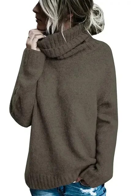 Fall Winter Turtleneck Tops Warm Knitted Ribbed Pullover Sweaters High Neck Oversized Sweater Cable Knit Long Sleeve Jumper Tops