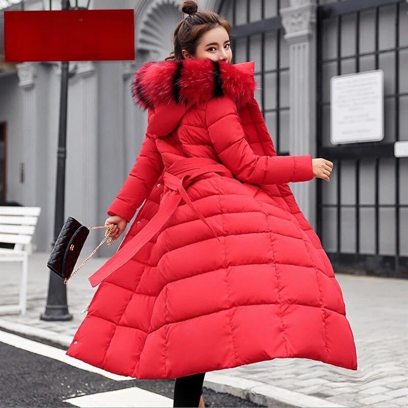 Female for Winter New Hooded Warm Long Casual Parkas Over The Knee Long Thick Slim Fitting Jacket Women Down Padded Jacket