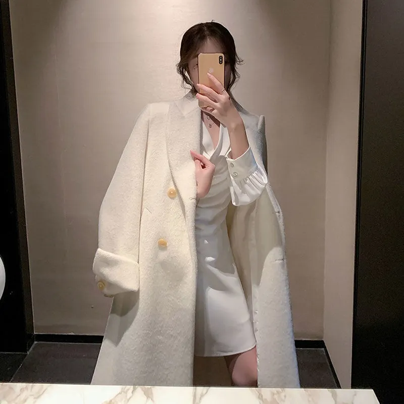 Elegant Long Wool Coat Women Belt Bandage Outwear Korean Oversized Cardigan Woolen Overcoat Winter Lace Up All Match Jackets New