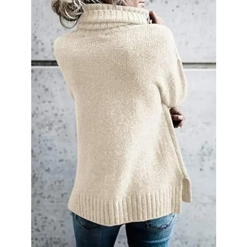 Fall Winter Turtleneck Tops Warm Knitted Ribbed Pullover Sweaters High Neck Oversized Sweater Cable Knit Long Sleeve Jumper Tops