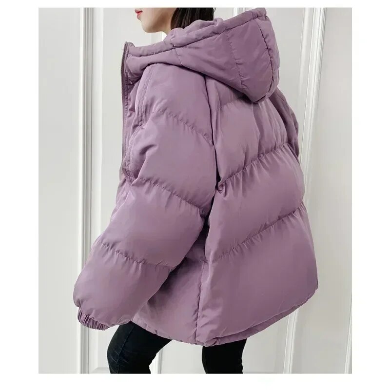New Women Short Down Jacket Winter Thick Hooded Cotton Padded Coats Female Loose Puffer Parkas Ladies Oversize Outwear