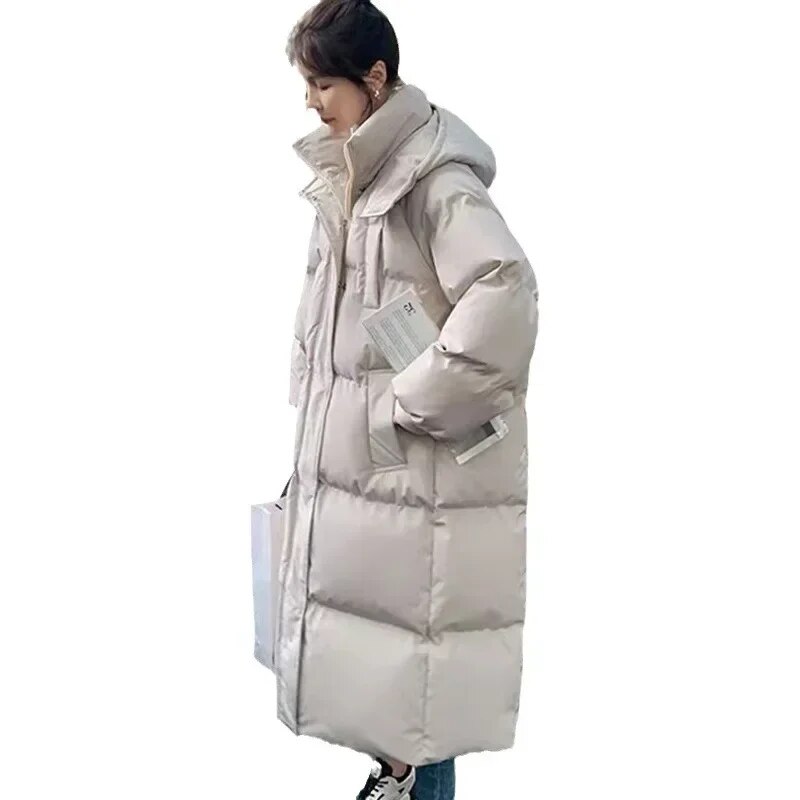 Winter Thickened Down Padded Coat Hooded Women Korean Loose Solid Color Long Over The Knee Padded Coat New Parkas