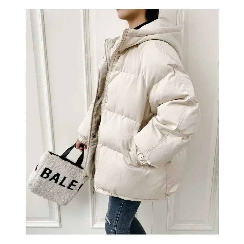New Women Short Down Jacket Winter Thick Hooded Cotton Padded Coats Female Loose Puffer Parkas Ladies Oversize Outwear