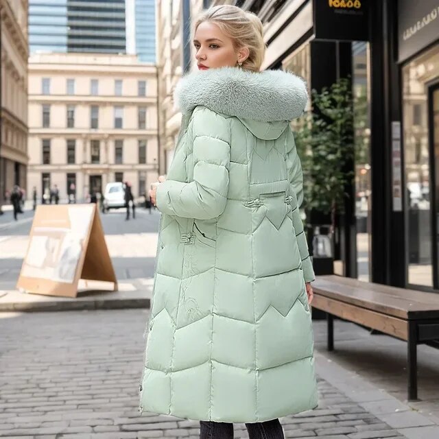 New Winter Jacket Women Parka Fashion Long Thick and Warm Coat Hooded Parkas Loose with Fur Collar Warm Snow Wear Padded Clothes