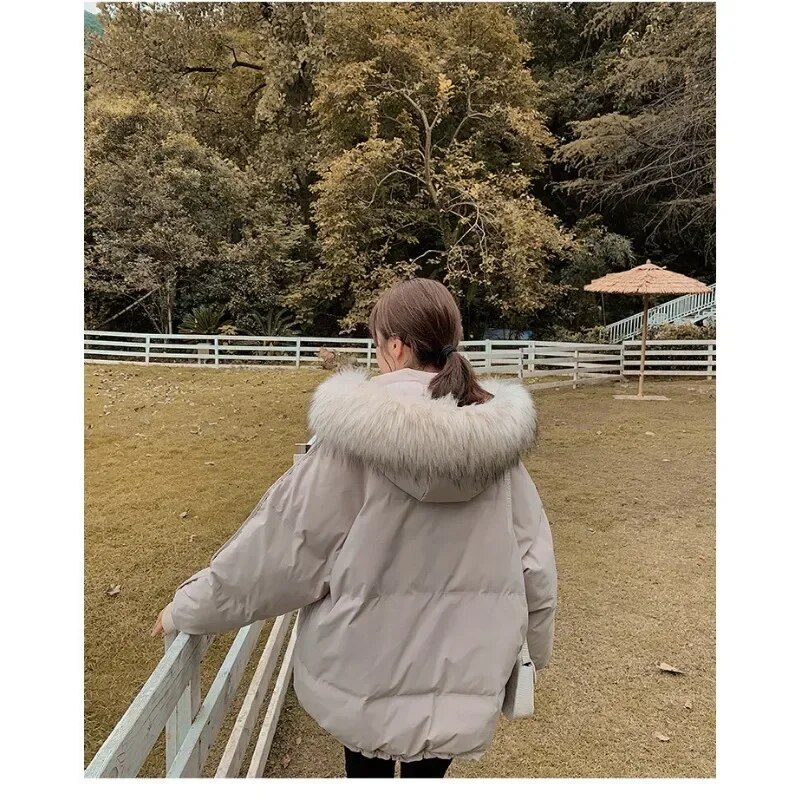 New Fashion Women's Cotton-padded Down Jacket Fur Casual Parkas Collar Quilted Jacket Loose Puffer Clothing Thickened Coat Short