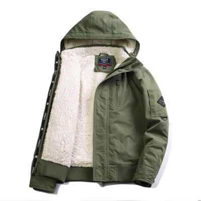 TELLHIGH Winter Men's Bomber Jacket Casual Male Outwear Fleece Warm Hooded Coats Fashion Retro Military Jackets Brand Clothing