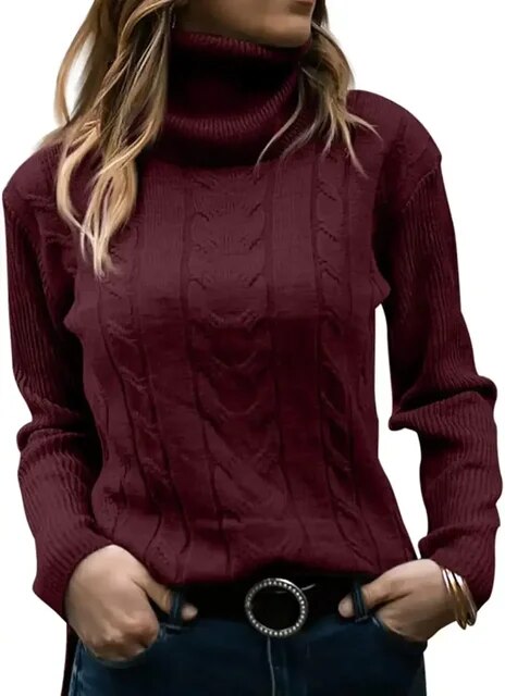 Turtleneck Jumper Women High Turtle Neck Sweater Ladies Knitted Chunky Warm Pullover Sweater Top Long Sleeve Fuzzy Sweater