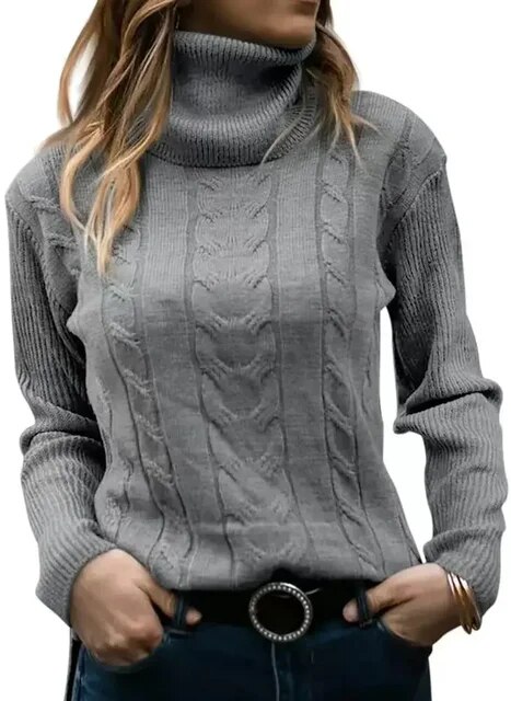Turtleneck Jumper Women High Turtle Neck Sweater Ladies Knitted Chunky Warm Pullover Sweater Top Long Sleeve Fuzzy Sweater