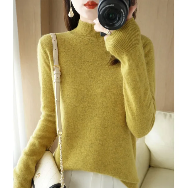 Women's Sweater Autumn Winter Turtleneck Solid Pullovers Bottoming Shirt Knitwear Long Sleeve Casual Spring Basic Tops Sweater