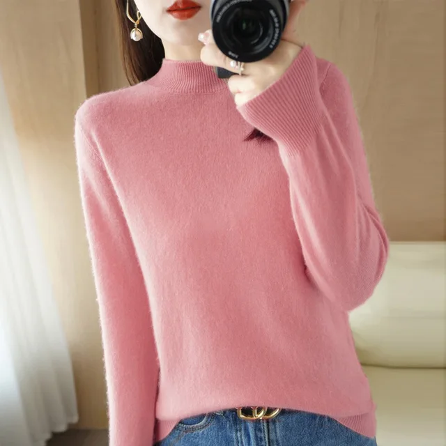Women's Sweater Autumn Winter Turtleneck Solid Pullovers Bottoming Shirt Knitwear Long Sleeve Casual Spring Basic Tops Sweater