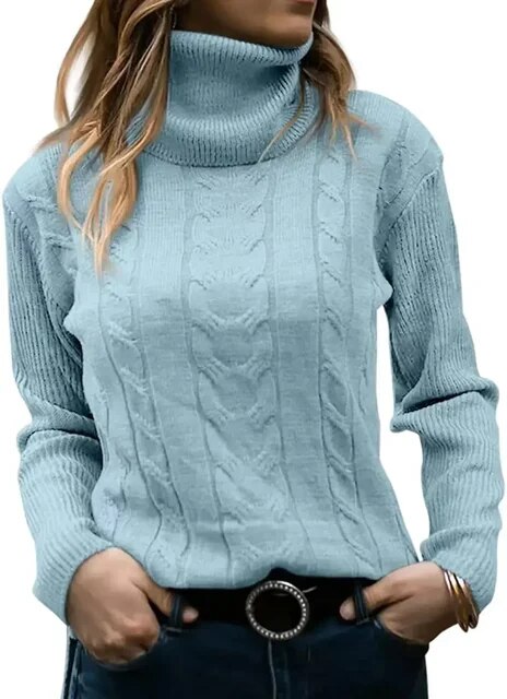 Turtleneck Jumper Women High Turtle Neck Sweater Ladies Knitted Chunky Warm Pullover Sweater Top Long Sleeve Fuzzy Sweater