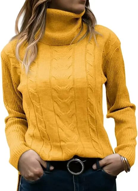 Turtleneck Jumper Women High Turtle Neck Sweater Ladies Knitted Chunky Warm Pullover Sweater Top Long Sleeve Fuzzy Sweater