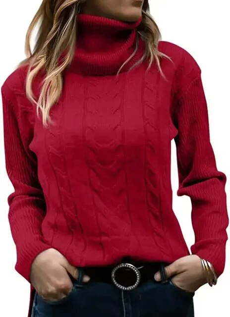 Turtleneck Jumper Women High Turtle Neck Sweater Ladies Knitted Chunky Warm Pullover Sweater Top Long Sleeve Fuzzy Sweater