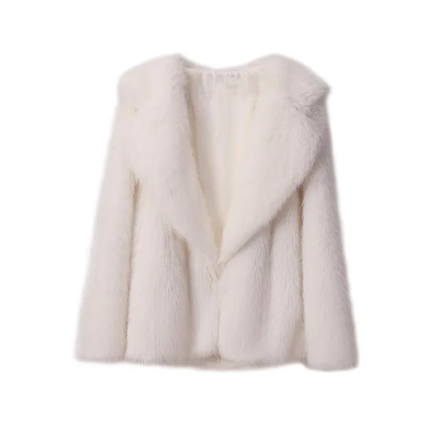 Winter Warm Fur Coat Women Elegant Turndown Collar Long Sleeve Short Coats Female 2023 Fashion Streetwear Creamy White Outwear